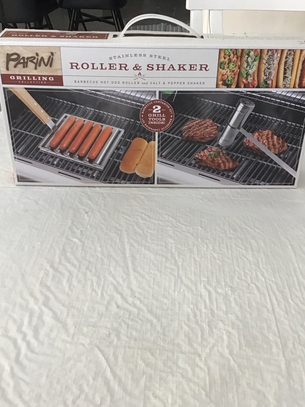 Stainless Steel Hot Dog Roller & Salt & Pepper Shaker.   ##